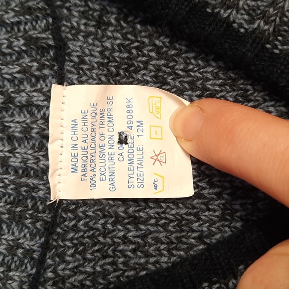 Blue & tan patterned knit button-up sweater vest with puppy dogs, size 12M - Picture 4 of 4